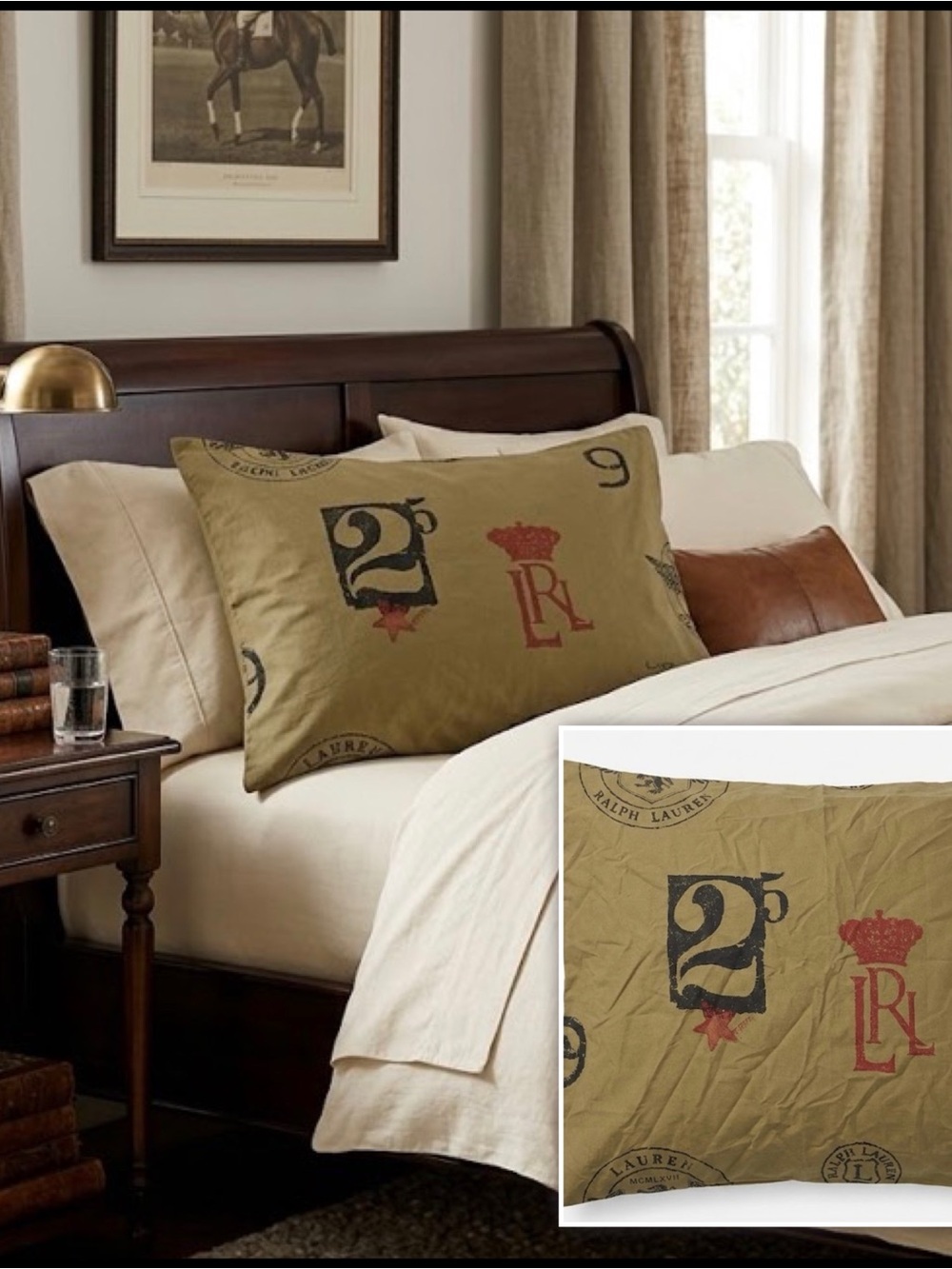 Lauren Ralph Lauren College Varsity Stamp Collection Standard Khaki Pillow Sham